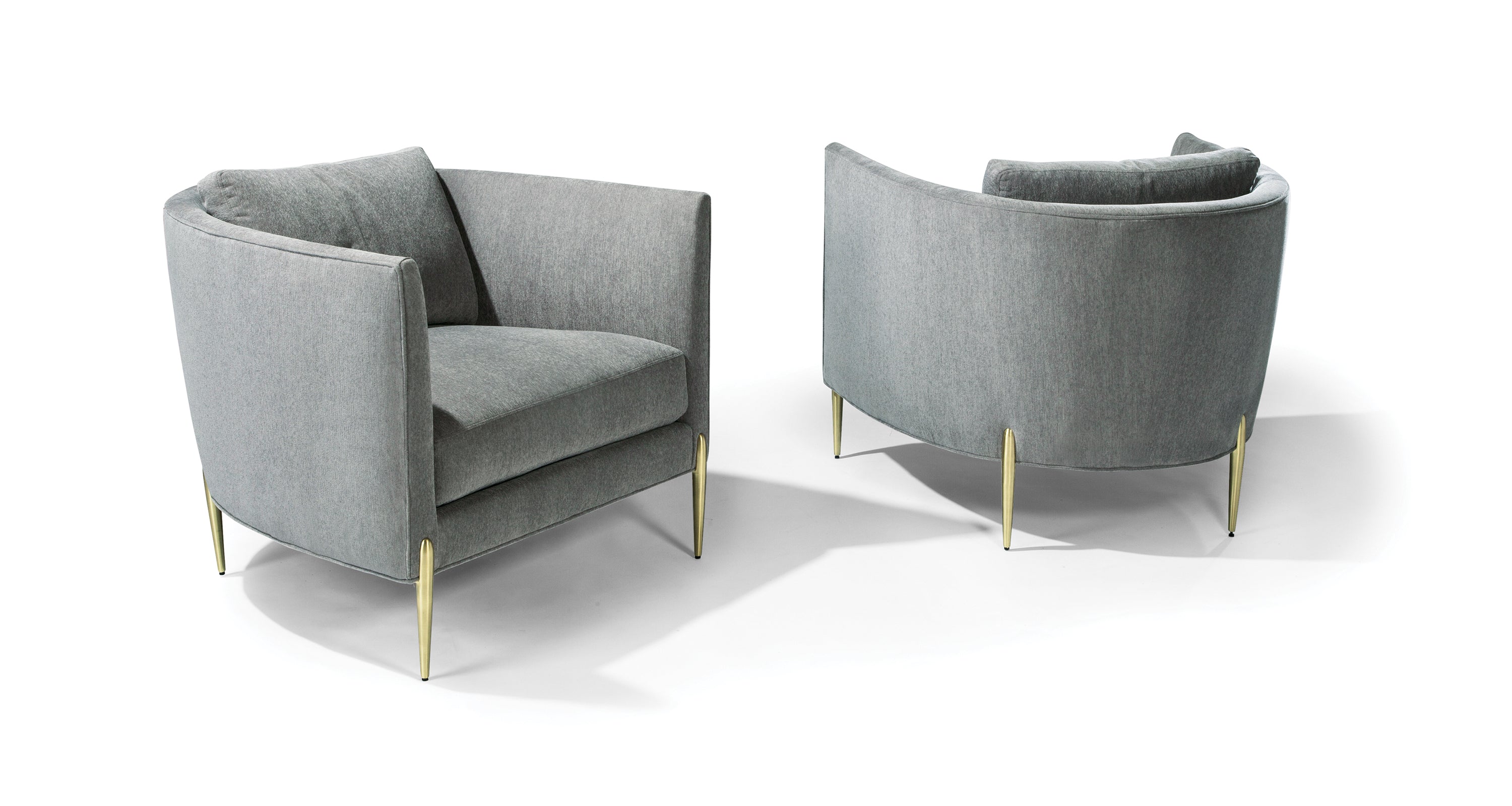 Decked Out Lounge Chair In Gray Fabric With Satin Brass Legs