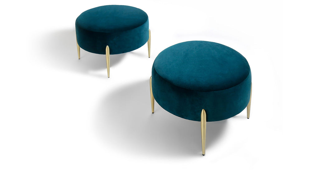 Decked Out Small Ottoman In Crypton Performance Fabric With Satin Brass Legs