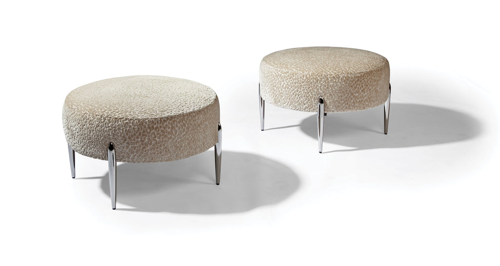 Decked Out Small Ottoman In Fabric With Polished Stainless Steel Legs