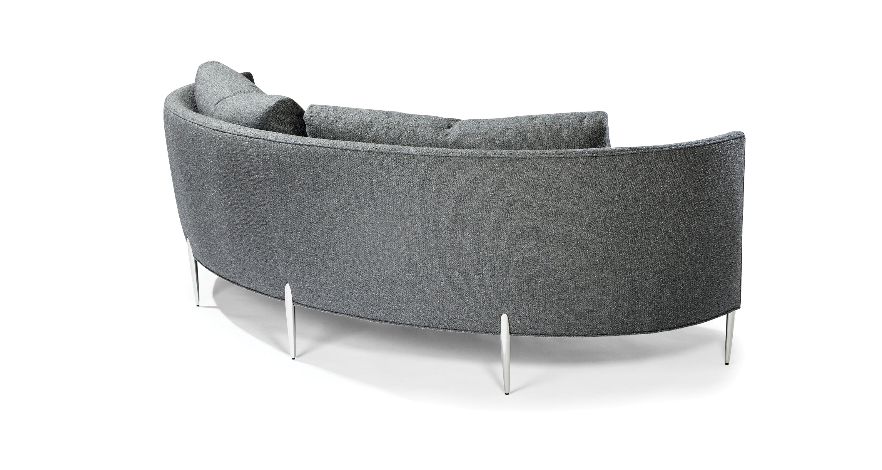 Decked Out Sofa In Gray Fabric With Polished Stainless Steel Legs