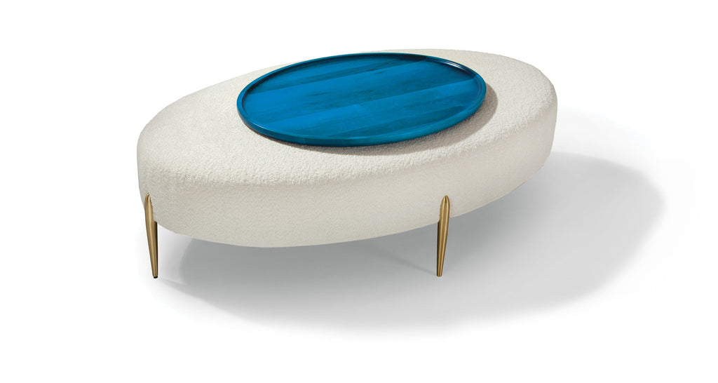 Decked Out Table Ottoman In Fabric With Satin Brass Legs