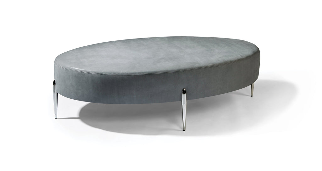 Decked Out Table Ottoman In Leather With Polished Stainless Steel Legs