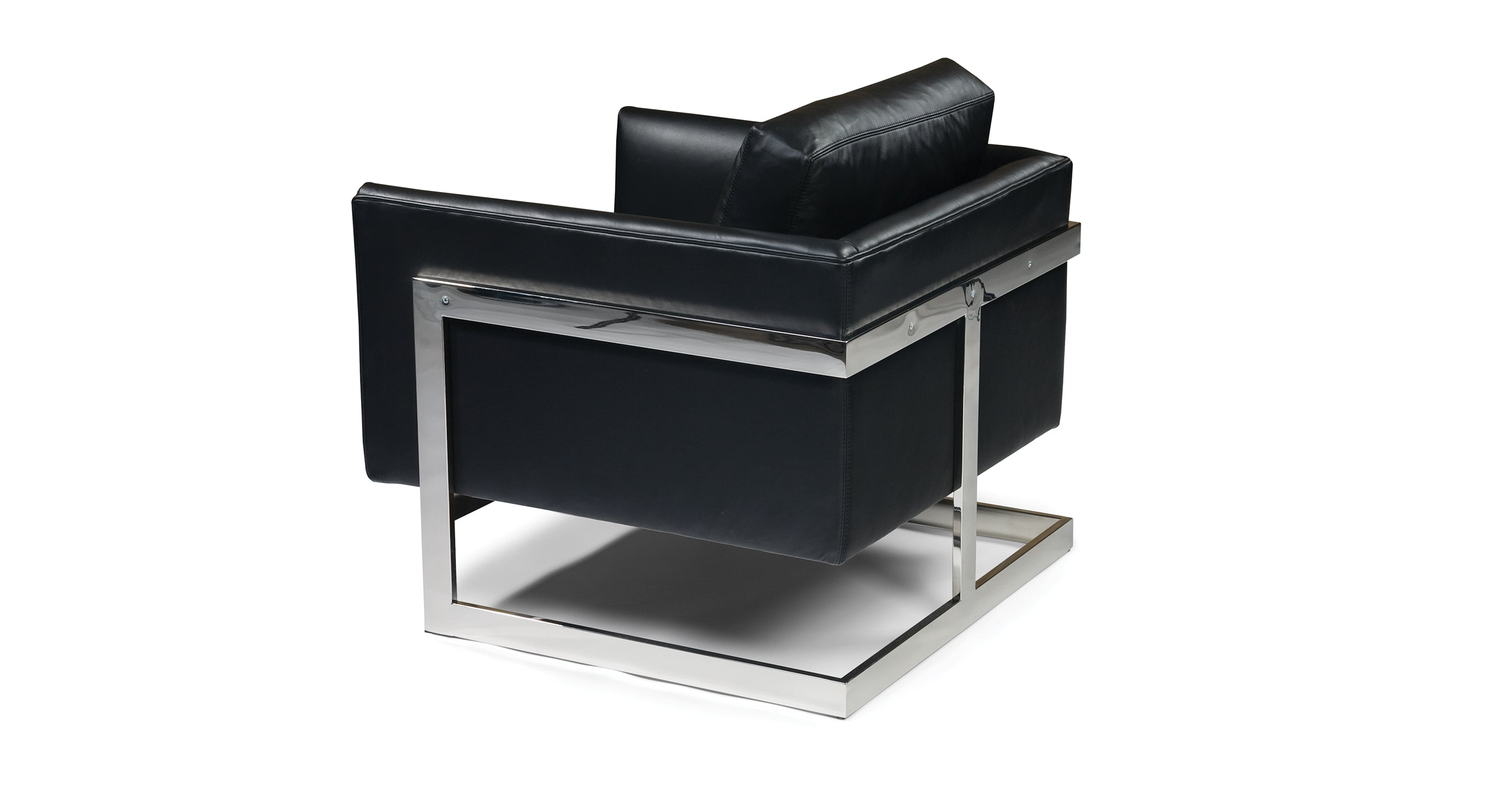Design Classic 989 Lounge Chair In Black Leather With Polished Stainless Steel Frame