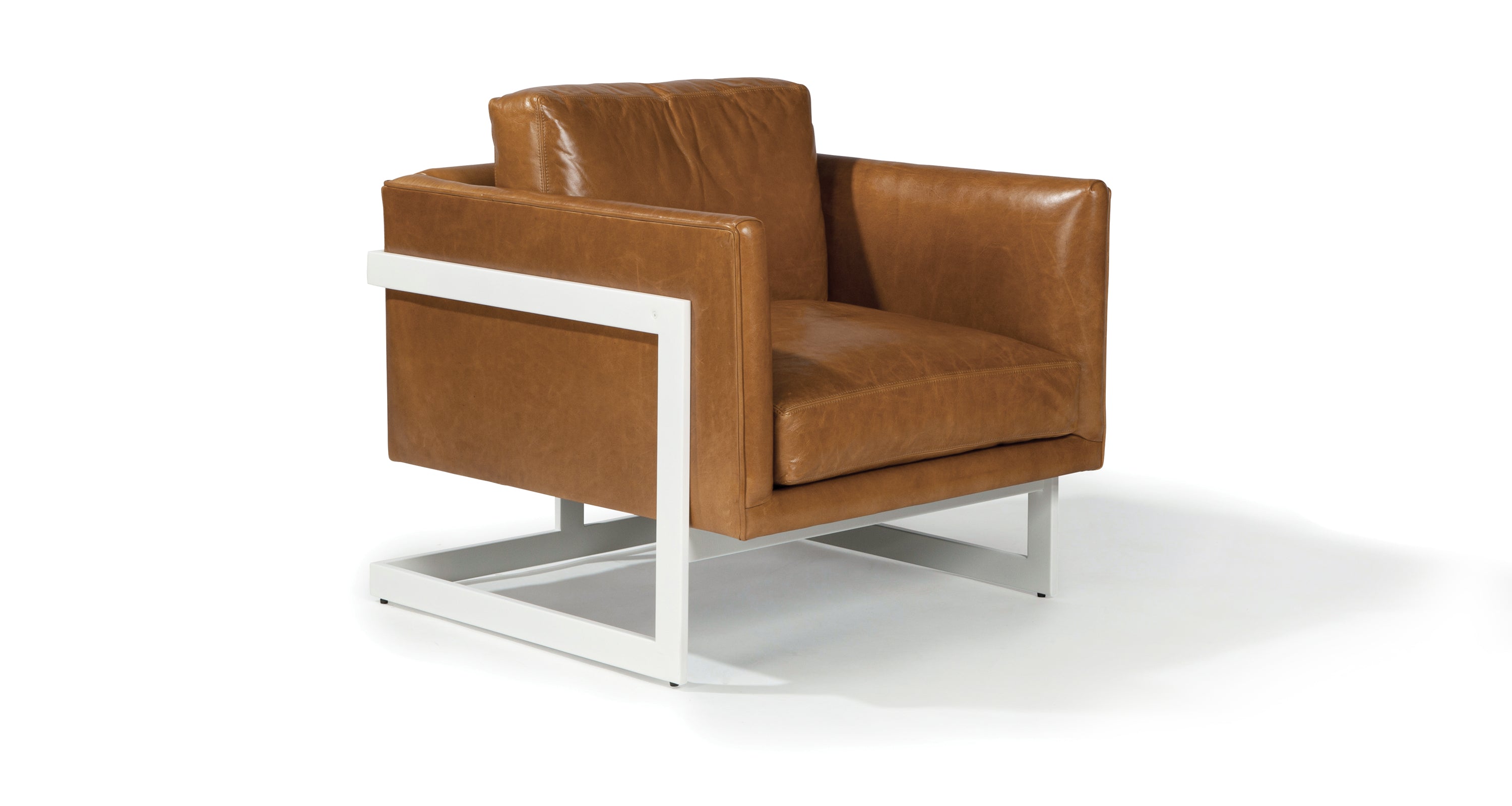 Design Classic 989 Lounge Chair In Brown Leather With White Powder Coated Frame