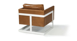 Design Classic 989 Lounge Chair In Brown Leather With White Powder Coated Frame
