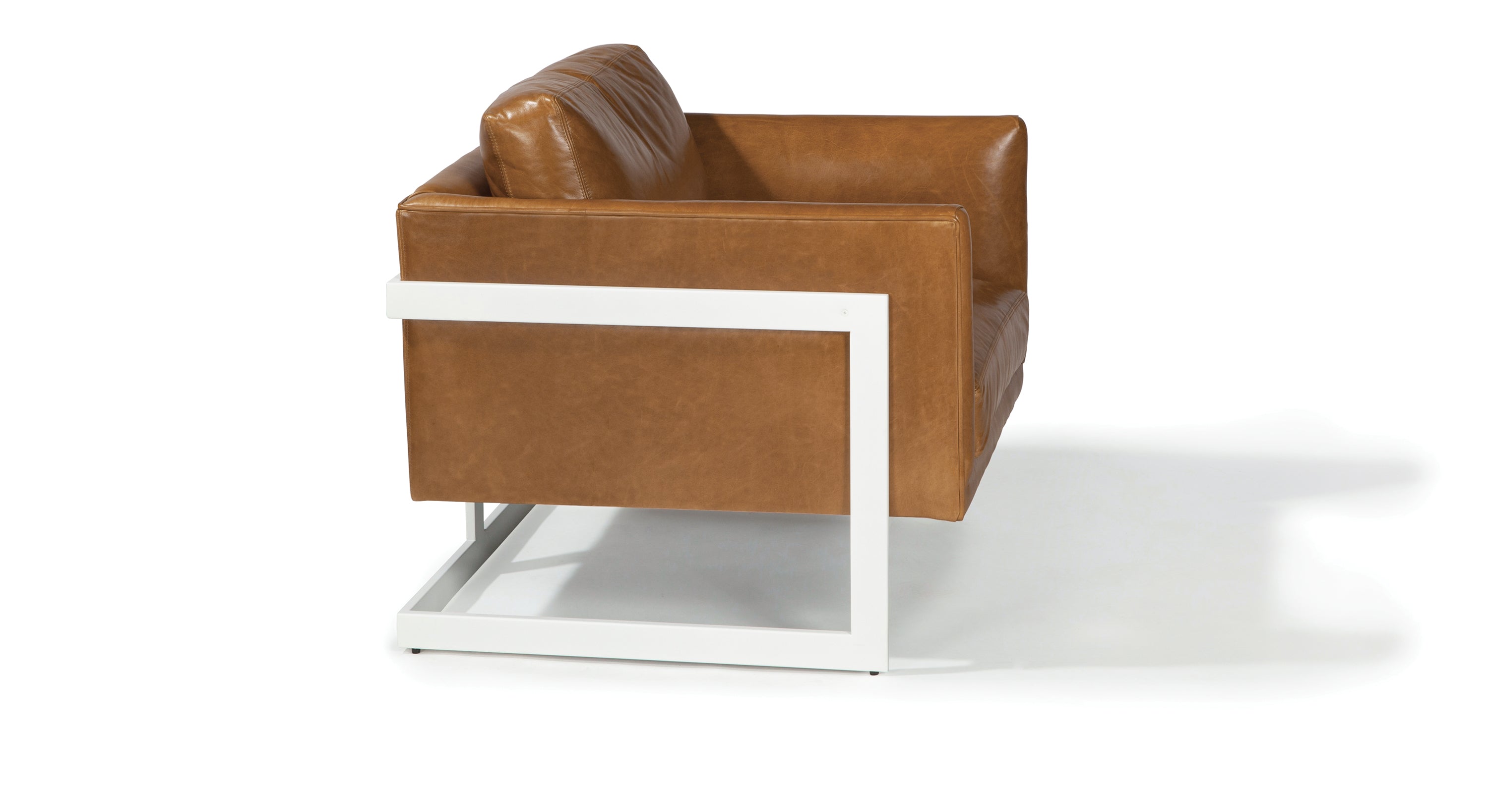 Design Classic 989 Lounge Chair In Brown Leather With White Powder Coated Frame