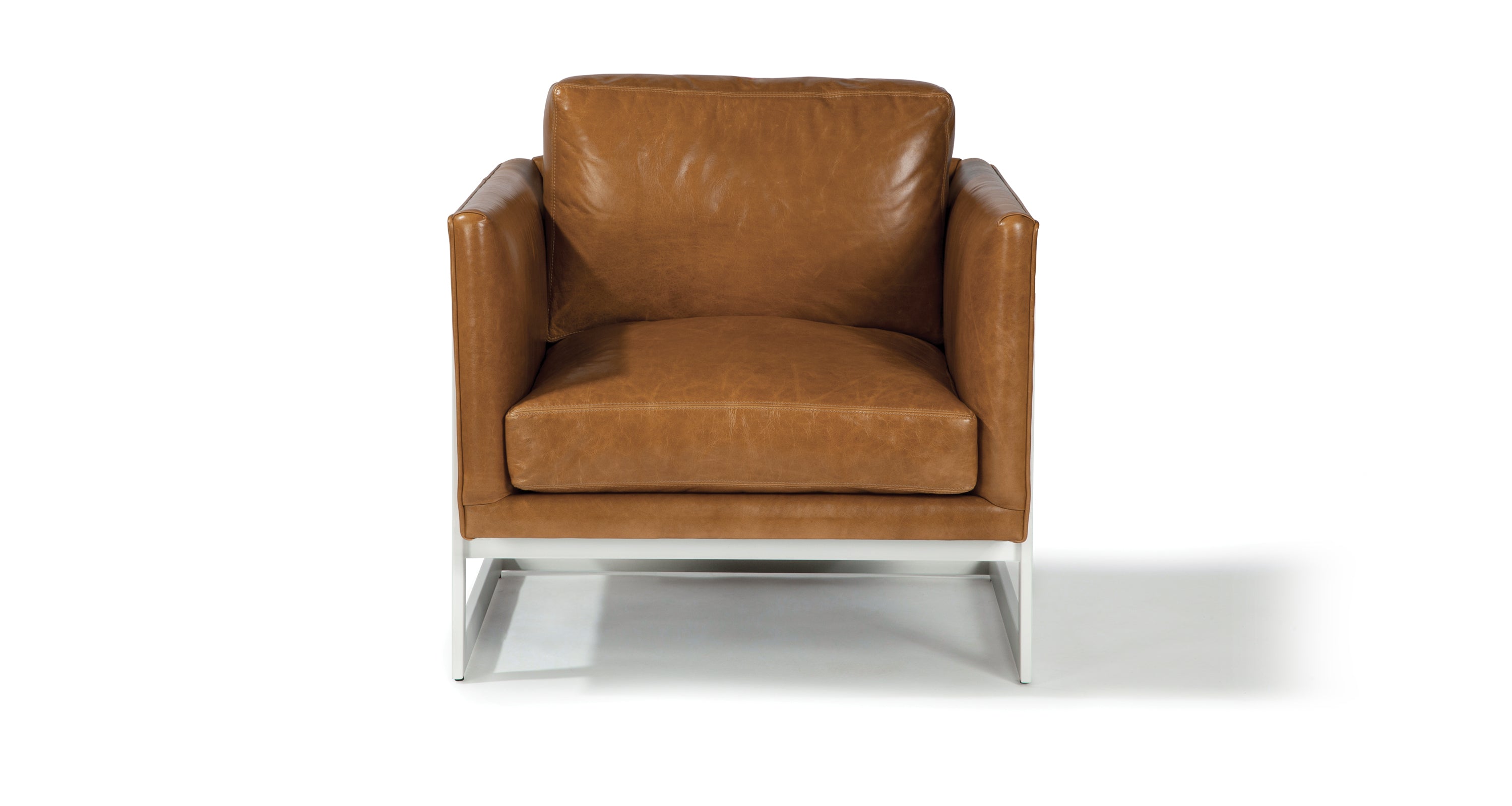 Design Classic 989 Lounge Chair In Brown Leather With White Powder Coated Frame
