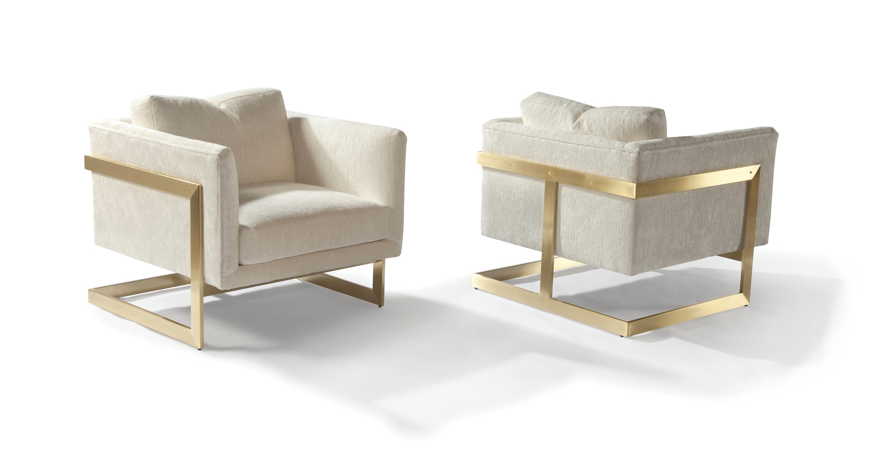 Design Classic 989 Lounge Chair In White Fabric With Satin Brass Frame