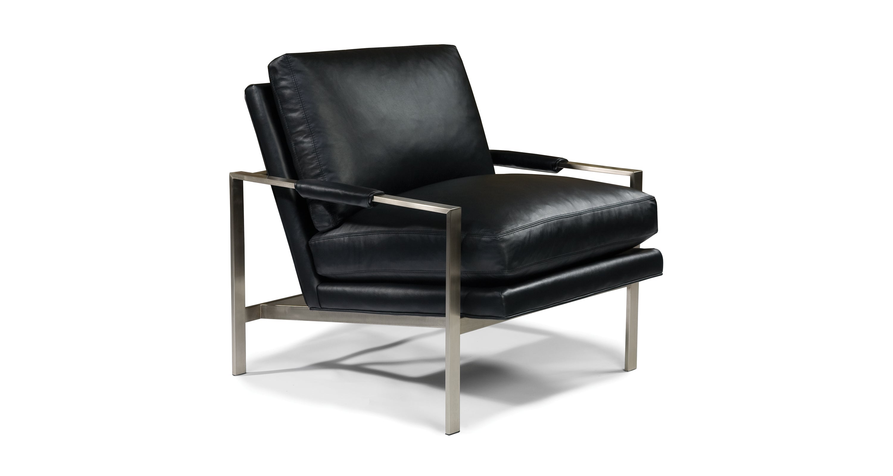 Design Classic Lounge Chair In Black Leather With Brushed Nickel Frame