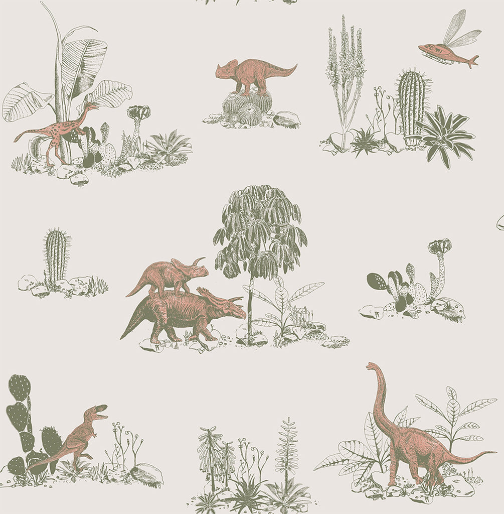 Classic Dino Wallpaper - Pink Green