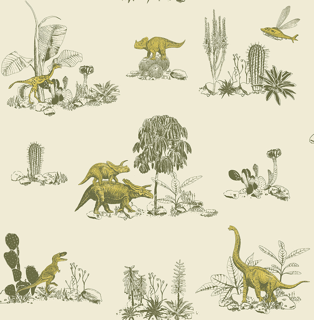 Classic Dino Wallpaper - Yellow Green