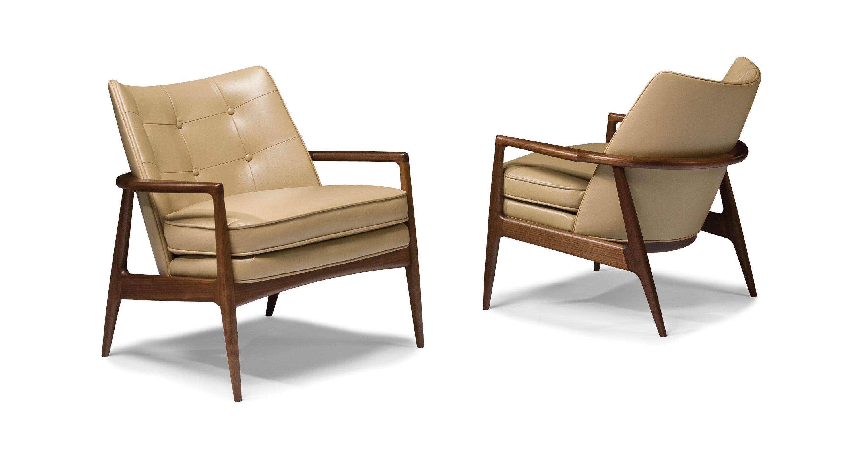 Draper Chair In Beige Leather With Natural Walnut Frame