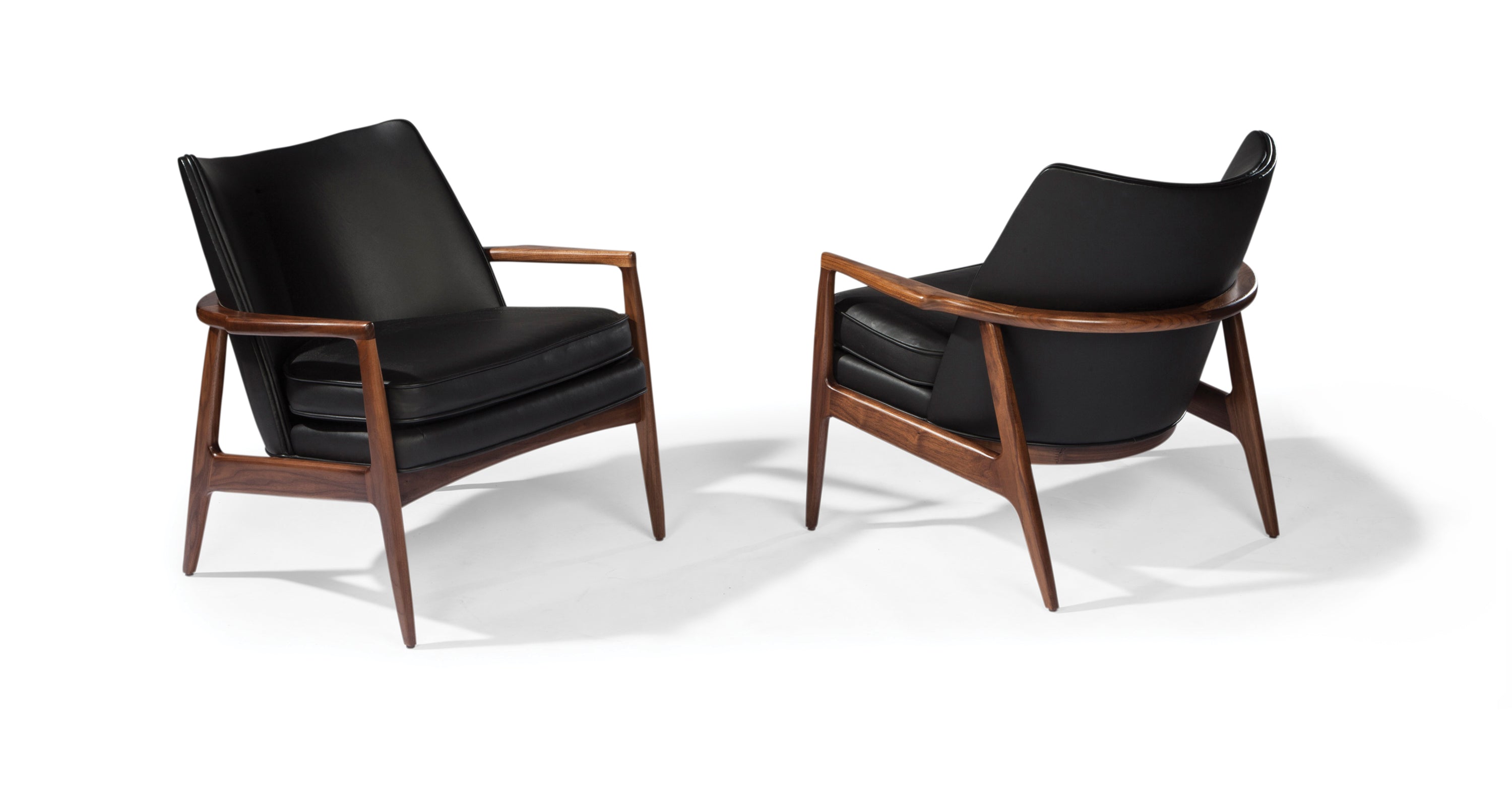 Draper Chair In Black Leather With Natural Walnut Frame