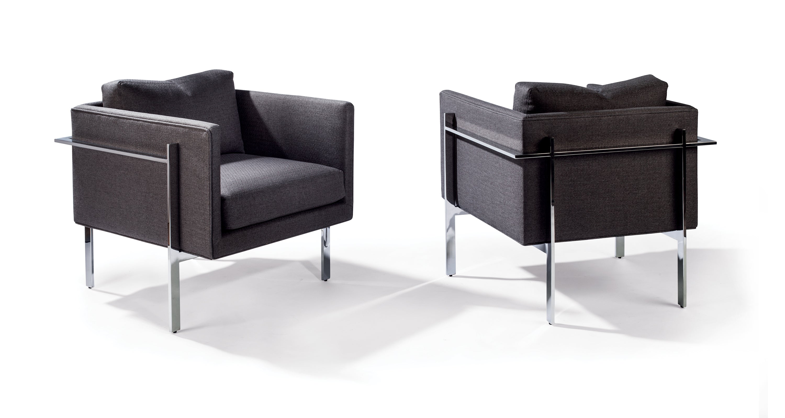 Drop In Lounge Chair In Gray Fabric With Polished Stainless Steel Frame