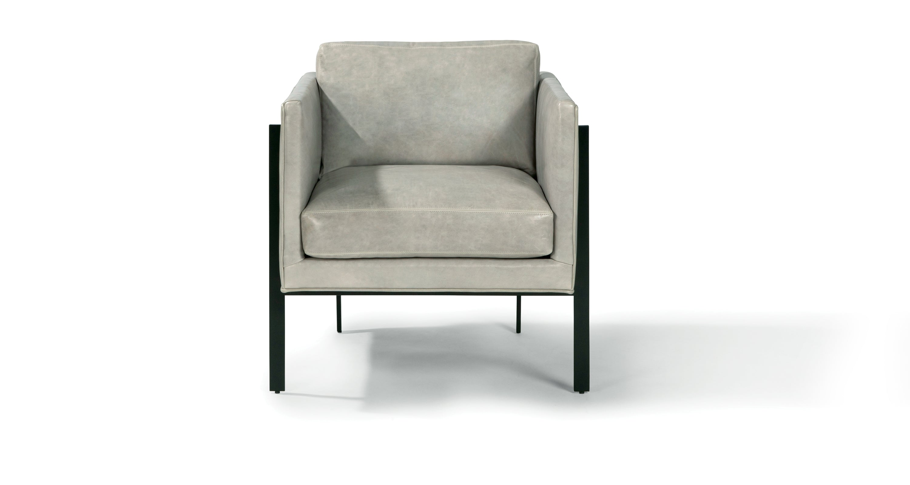 Drop In Lounge Chair In Gray Leather With Black Powder Coated Frame