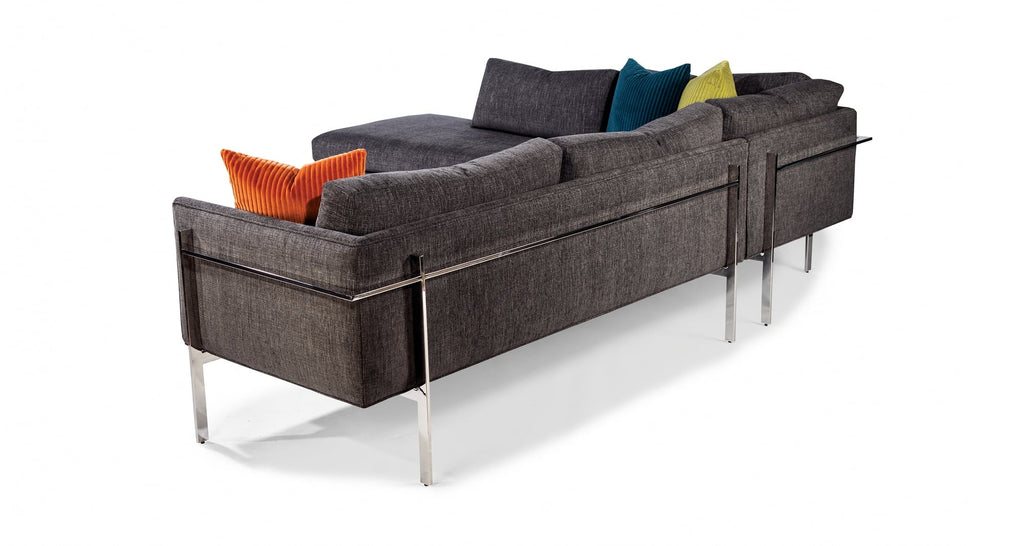 Drop In Sectional In Gray Crypton Performance Fabric With Polished Stainless Steel Frame