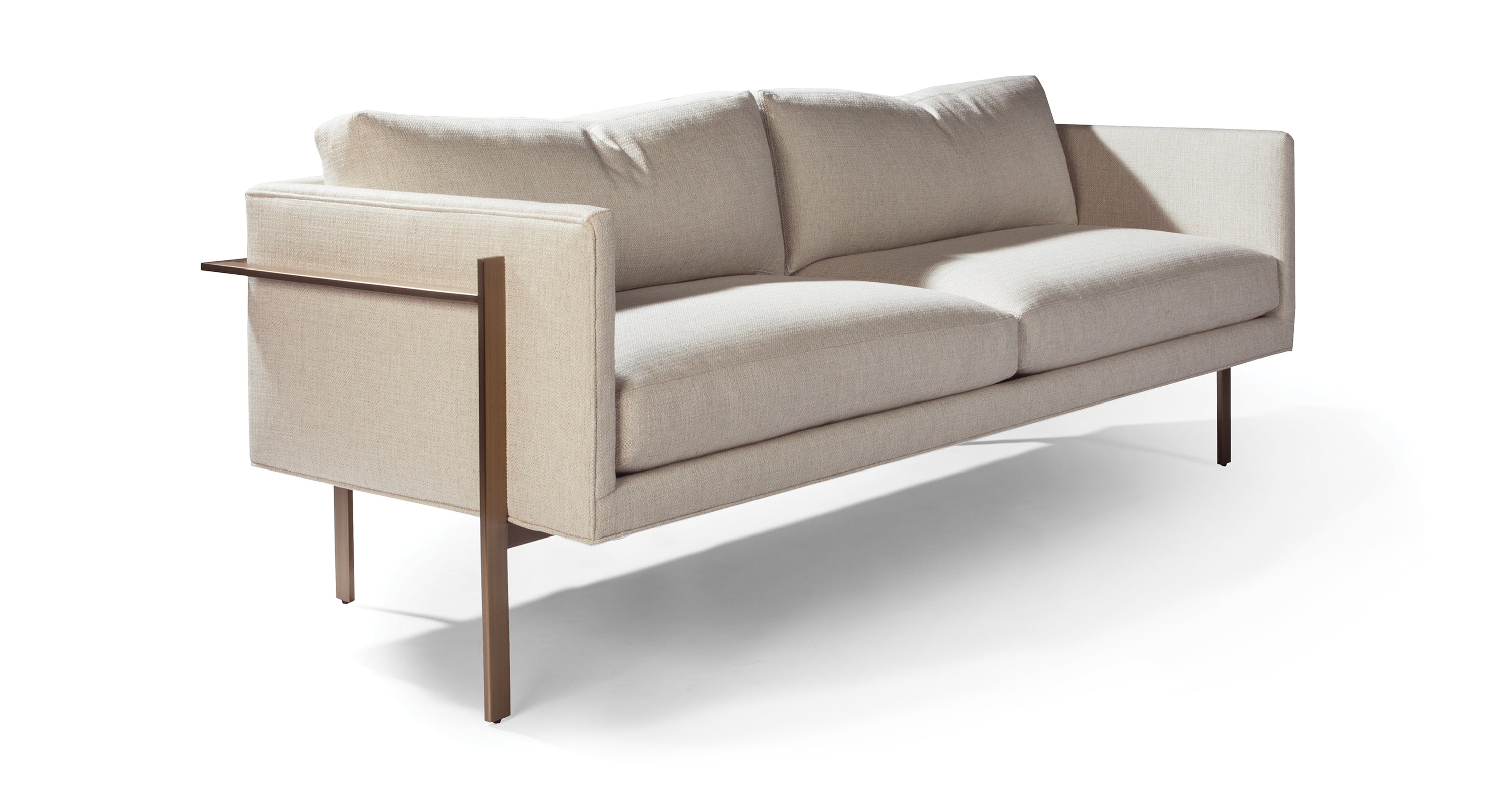 Drop In Sofa In White Crypton Performance Fabric With Brushed Bronze Legs