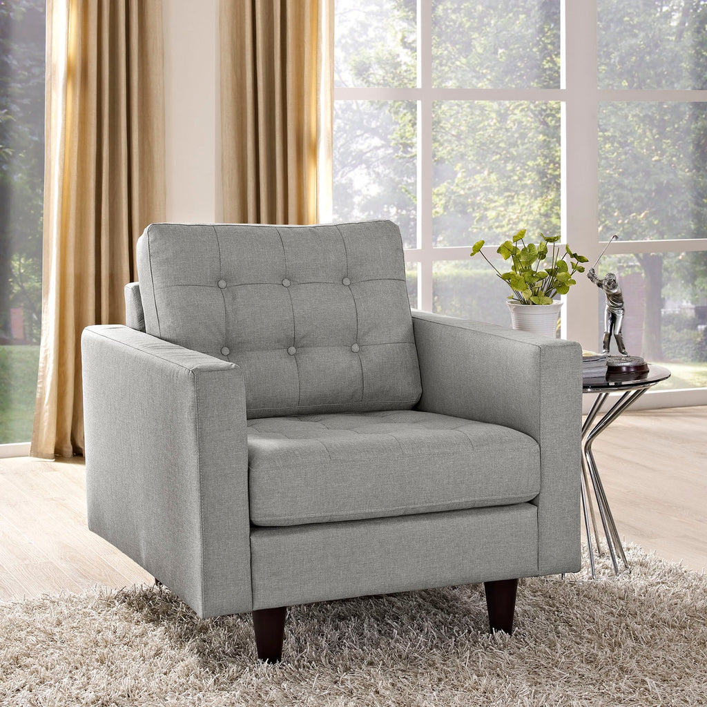Empress Upholstered Fabric Armchair in Light Gray