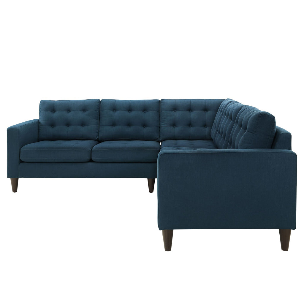 Empress 3 Piece Upholstered Fabric Sectional Sofa Set in Azure