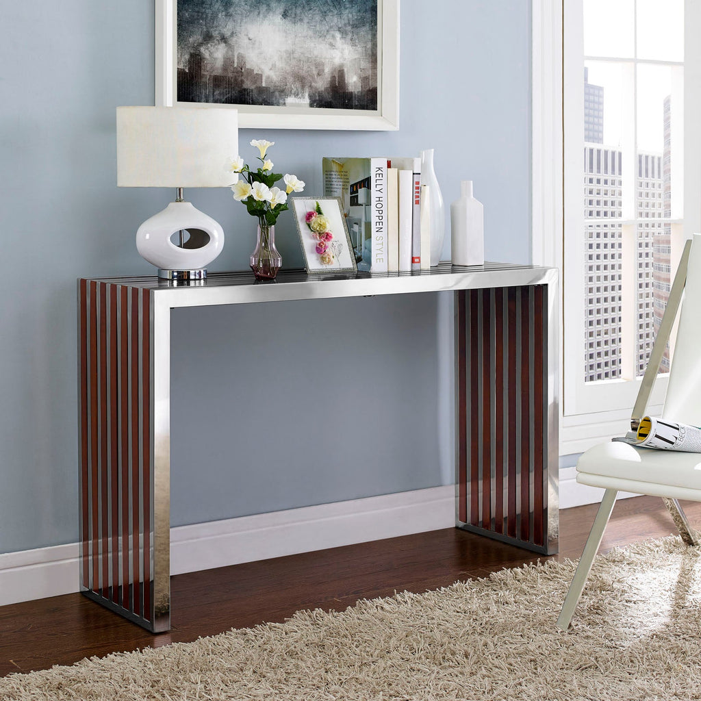 Gridiron Wood Inlay Console Table