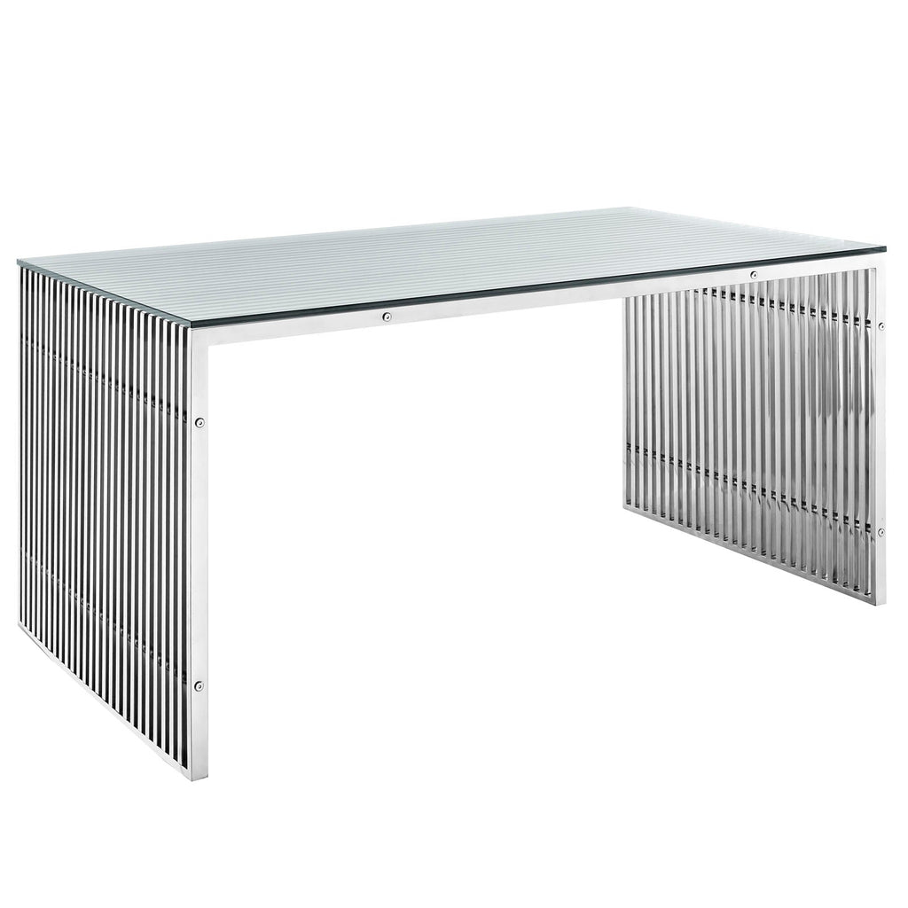 Gridiron Stainless Steel Rectangle Dining Table in Silver