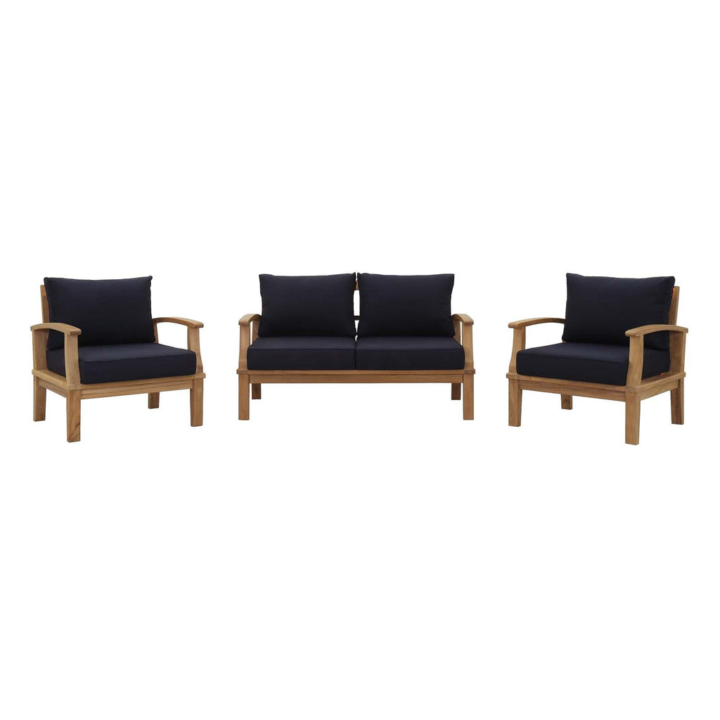 Marina 3 Piece Outdoor Patio Teak Set in Natural Navy-4