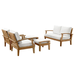 Marina 5 Piece Outdoor Patio Teak Set in Natural White-2