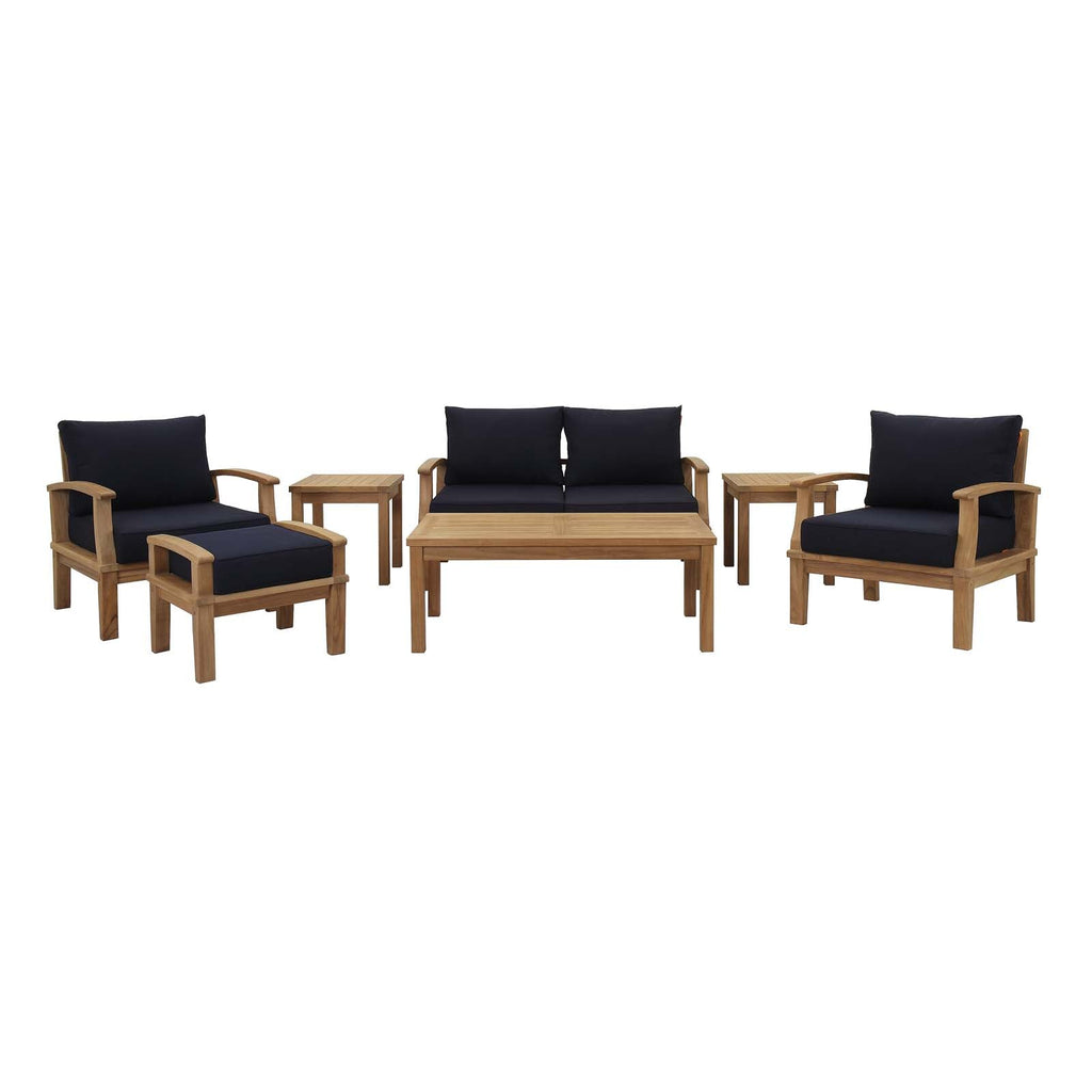 Marina 7 Piece Outdoor Patio Teak Set in Natural Navy-1