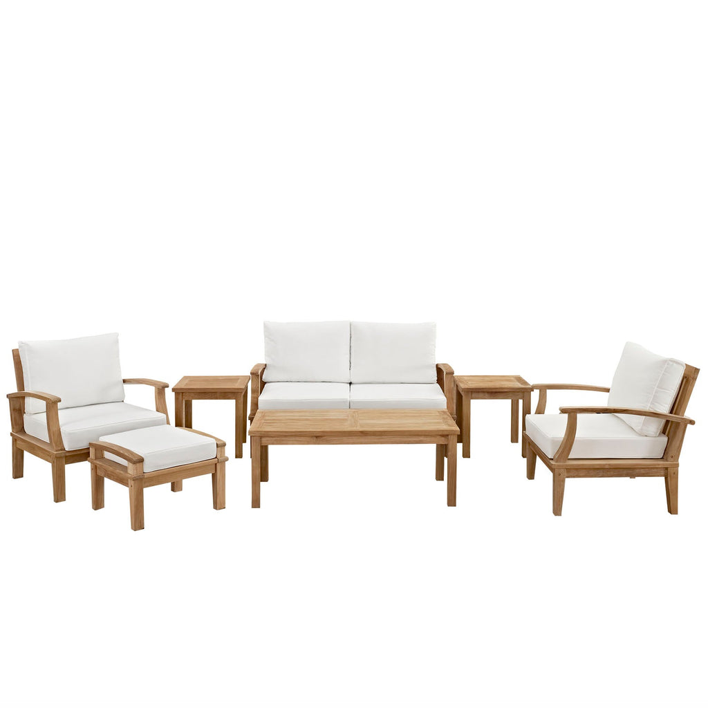 Marina 7 Piece Outdoor Patio Teak Set in Natural White-1