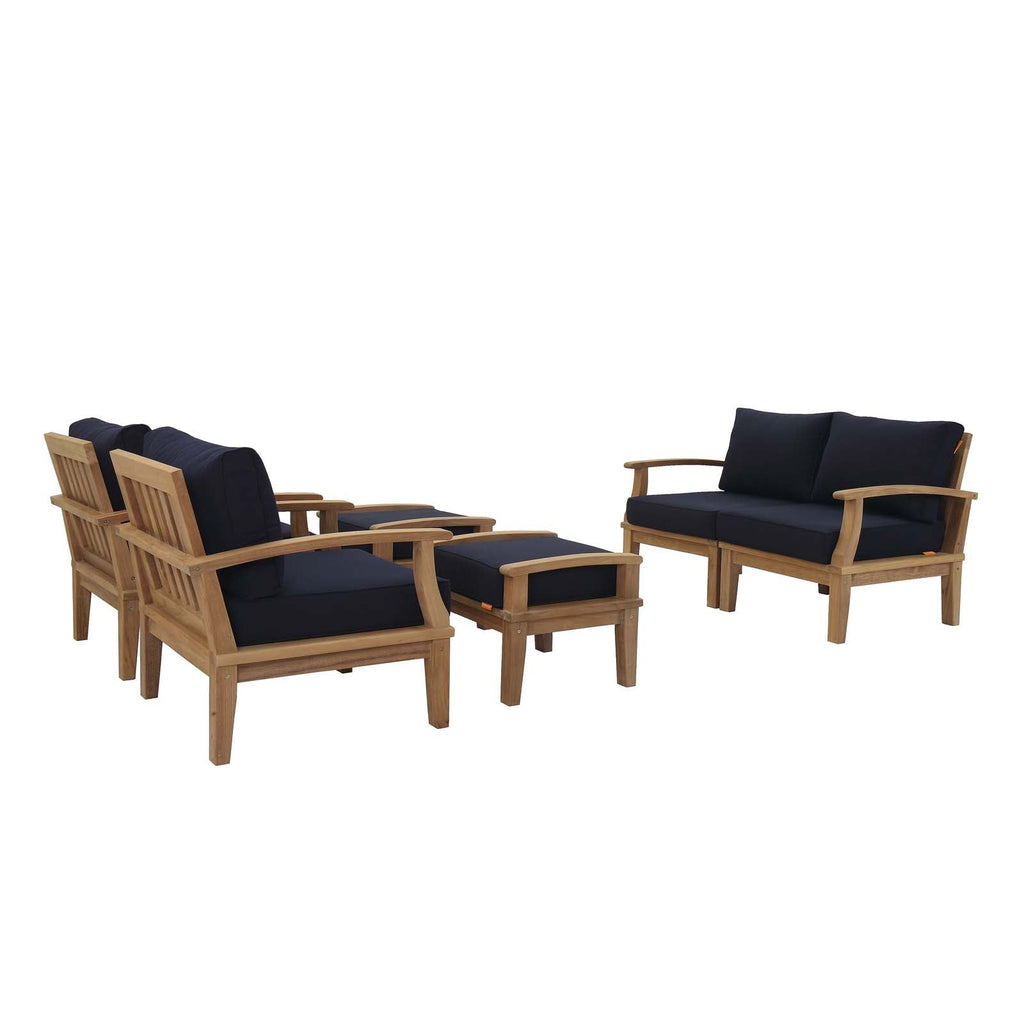 Marina 6 Piece Outdoor Patio Teak Set in Natural Navy-2