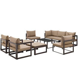 Fortuna 10 Piece Outdoor Patio Sectional Sofa Set in Brown Mocha