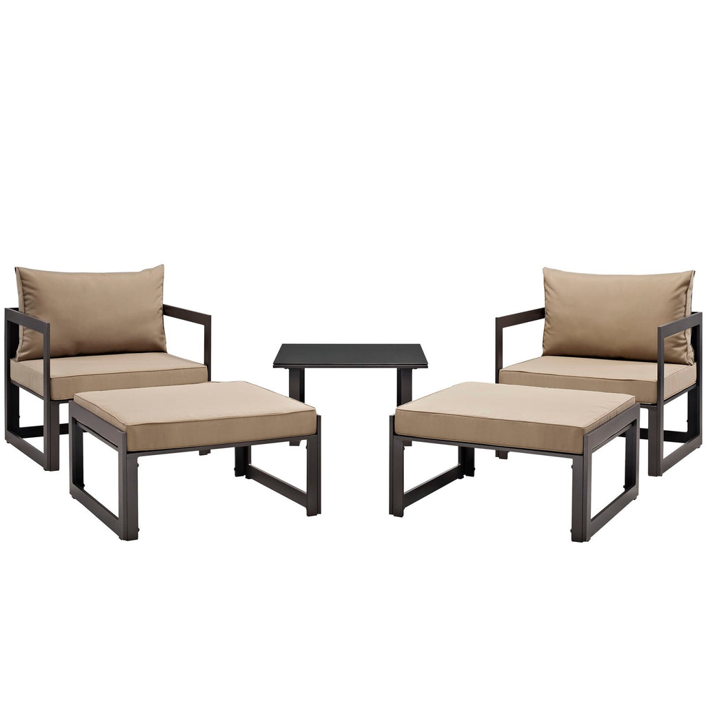 Fortuna 5 Piece Outdoor Patio Sectional Sofa Set in Brown Mocha-2