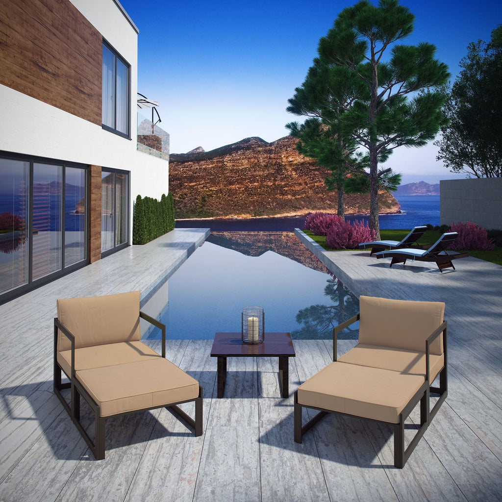 Fortuna 5 Piece Outdoor Patio Sectional Sofa Set in Brown Mocha-2