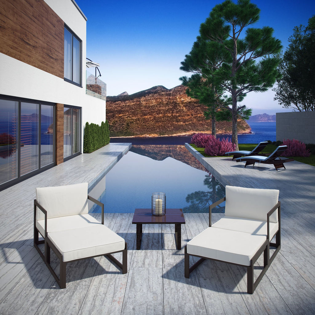 Fortuna 5 Piece Outdoor Patio Sectional Sofa Set in Brown White-2