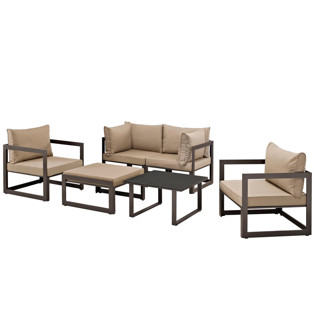 Fortuna 6 Piece Outdoor Patio Sectional Sofa Set in Brown Mocha-4