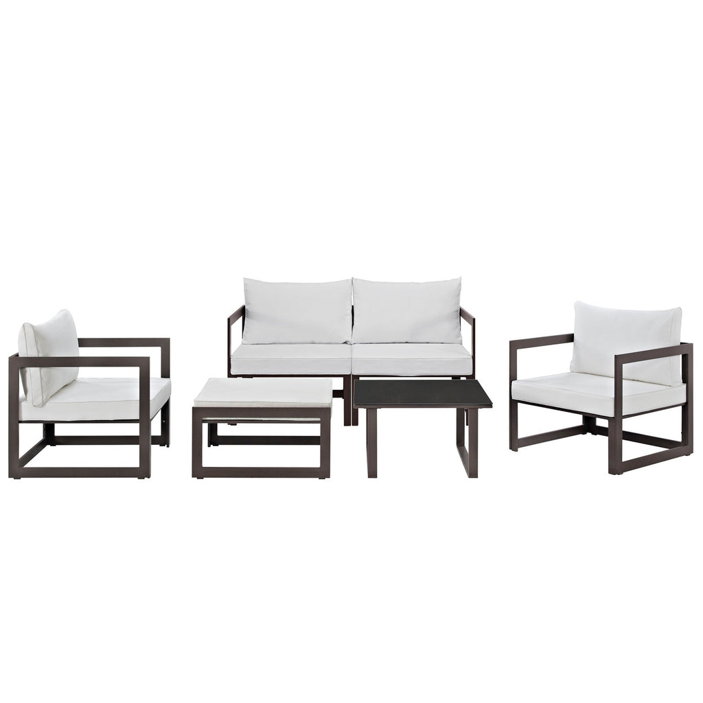 Fortuna 6 Piece Outdoor Patio Sectional Sofa Set in Brown White-4