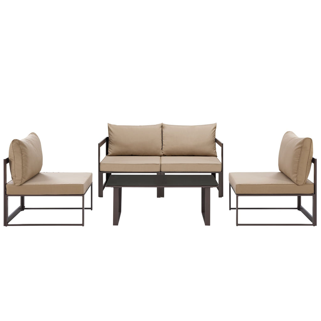 Fortuna 5 Piece Outdoor Patio Sectional Sofa Set in Brown Mocha-1