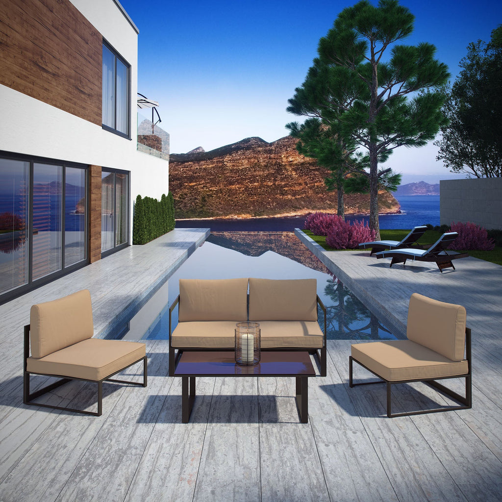 Fortuna 5 Piece Outdoor Patio Sectional Sofa Set in Brown Mocha-1