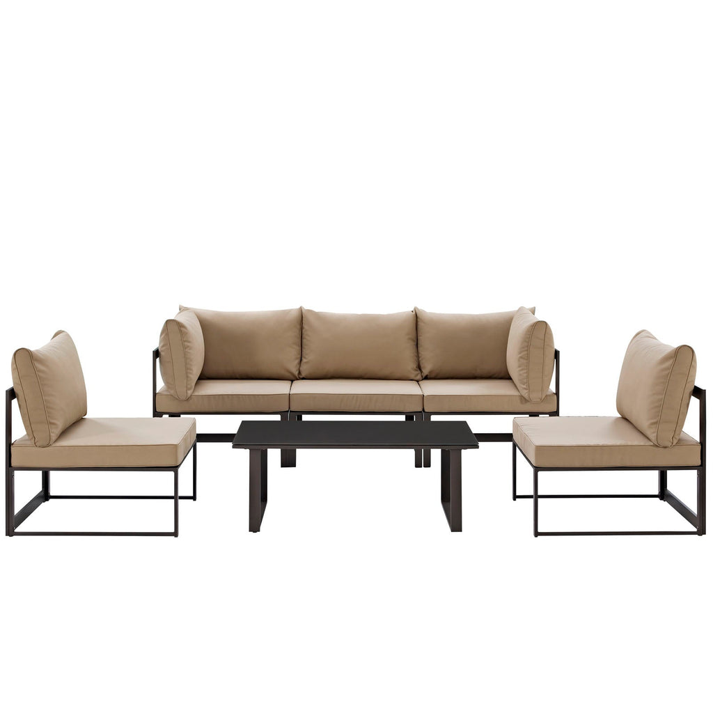 Fortuna 6 Piece Outdoor Patio Sectional Sofa Set in Brown Mocha-3