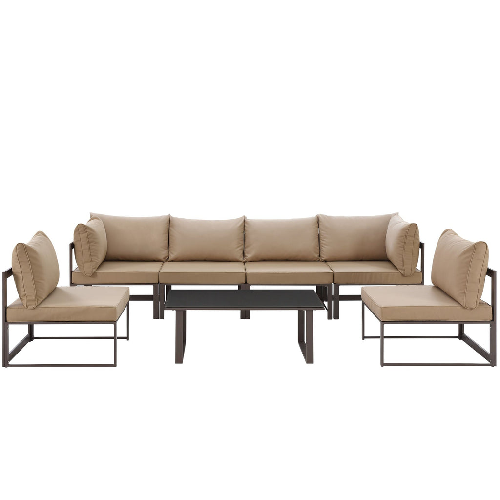 Fortuna 7 Piece Outdoor Patio Sectional Sofa Set in Brown Mocha-3