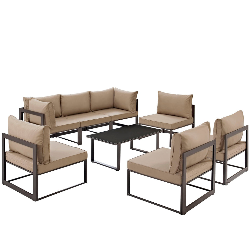 Fortuna 8 Piece Outdoor Patio Sectional Sofa Set in Brown Mocha-3