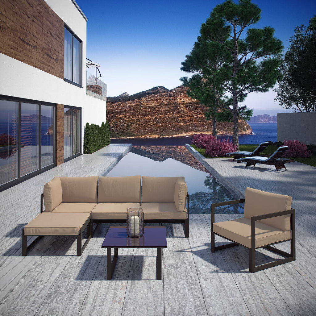 Fortuna 6 Piece Outdoor Patio Sectional Sofa Set in Brown Mocha-2