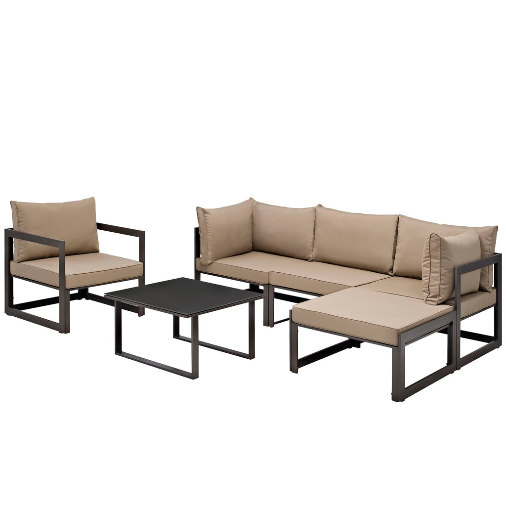 Fortuna 6 Piece Outdoor Patio Sectional Sofa Set in Brown Mocha-2