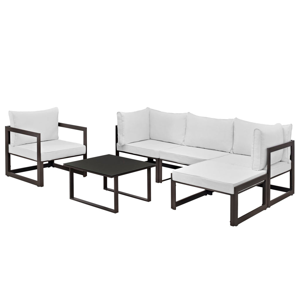 Fortuna 6 Piece Outdoor Patio Sectional Sofa Set in Brown White-2