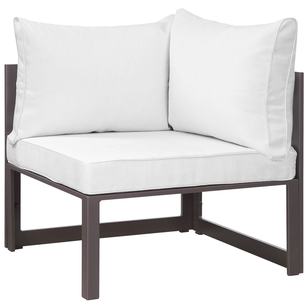 Fortuna 6 Piece Outdoor Patio Sectional Sofa Set in Brown White-2