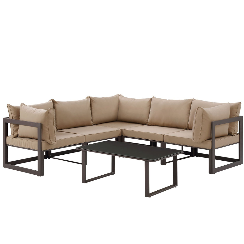 Fortuna 6 Piece Outdoor Patio Sectional Sofa Set in Brown Mocha-1