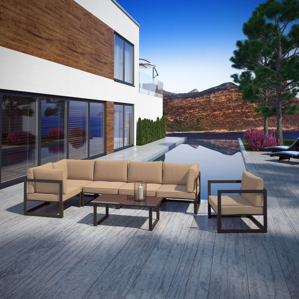 Fortuna 7 Piece Outdoor Patio Sectional Sofa Set in Brown Mocha-2