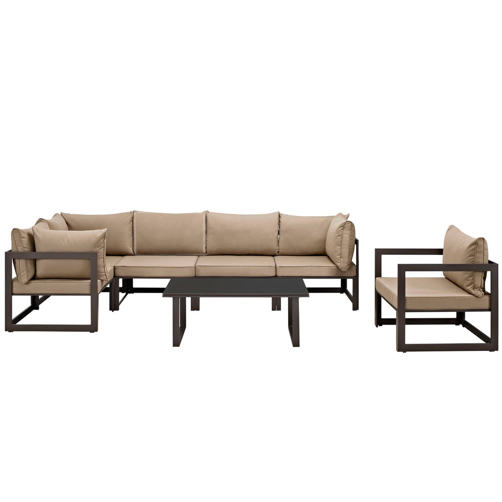Fortuna 7 Piece Outdoor Patio Sectional Sofa Set in Brown Mocha-2