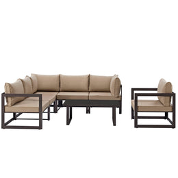 Fortuna 7 Piece Outdoor Patio Sectional Sofa Set in Brown Mocha-2