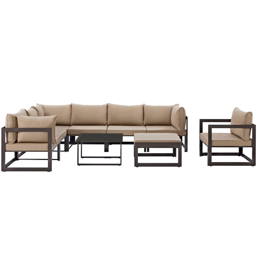 Fortuna 9 Piece Outdoor Patio Sectional Sofa Set in Brown Mocha-1